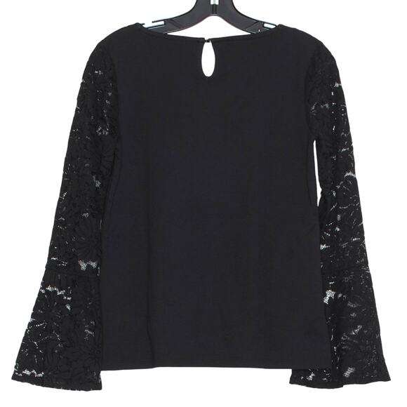 Talbots Top Lace Bell Sleeve Whimsigoth Boho Romantic Minimalist Goth Black XS - Picture 2 of 5